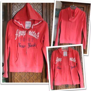 AEROPOSTALE Retro-Vintage Full Zip Fleece Hoodie - Coral, Size S